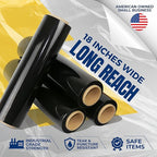 Rockin Rolls Black Stretch Wrap 18"x1500 ft, 80 Gauge – 4 Rolls Heavy Duty Pallet Wrap Stretch Film Roll for Packing, Moving & Shipping – Industrial Strength Durable Self Adhering Shrink Wrap Roll