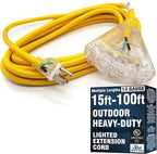 15 ft Outdoor Extension Cord Waterproof - 14 Gauge Heavy Duty Extension Cord 15 ft - Lighted Outdoor Extension Cords with Multiple Outlets - Watts Wire - 15' Grounded - extensiones electricas