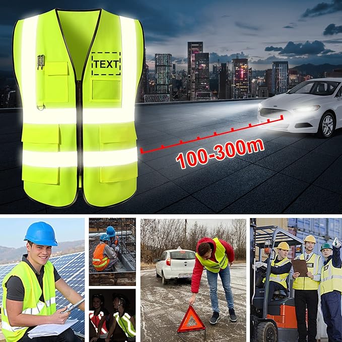 Custom Safety Vest for Men High Visibility Protective Workwear 5 Pockets Class 2 With Reflective Strip