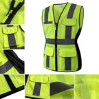 Safety Vest for women, Hi vis Reflective Lady Work vest With 9 Multi Pocket And Zipper