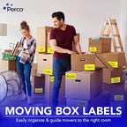 Perco Fluorescent Yellow 3x5 Inch Perforated Sticker Labels — 150 Stickers/Roll — with Permanent Adhesive for Inventory Management, Color Coding, Moving Boxes, Retail, Organizing & Crafts—Made in USA