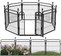 24 in(H) Decorative Garden Fence Outdoor for Yard with Gates,Heavy Duty Iron 8 Panels Total 14.7ft(L) Anti Dig Fence with Gravity Automatic Lock for Indoor/Outdoor Decorative Dog Fence,Black