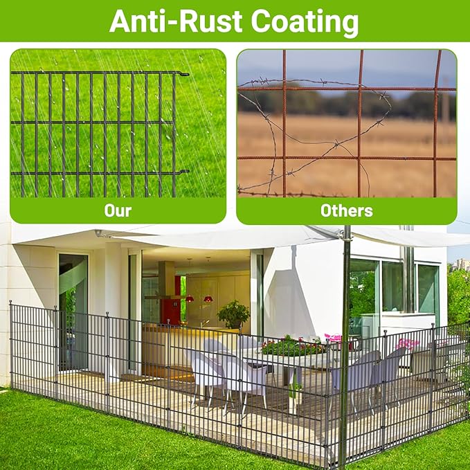 5 Panels No Dig Decorative Outdoor Garden Fence with Gate for Yard, 48 in(H) X 13.13 ft(L) Animal Barrier Fencing Rustproof Metal Wire Panel Border for Dog, Rabbits, and Patio Temporary Ground Stakes
