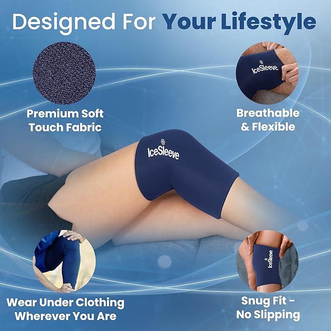 IceSleeve Elbow & Knee Ice Pack Wrap, Reusable Ice Sleeve for Arm & Leg, Flexible Gel Ice Pack for Knee Injuries, Tennis Freeze Sleeve Elbow Compression Wrap, Cold & Heat Therapy, Blue L 1 Pack