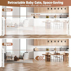 120" Retractable Baby Gate Extra Wide, 41" Tall Retractable Dog Gate for Stairs, Doorways, Decks, Mesh Gate Long Child Gate Pet Gate for Indoor, Outdoor, with Reinforced Mesh Rods, Dual Locks
