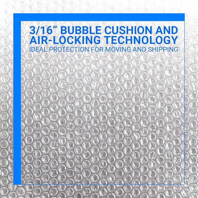 Bubble Cushioning Wrap Rolls, 3/16" x 12" x 72' ft Total [2 Rolls of 36 Feet] Perforated Every 12", 20 Fragile Stickers for Packaging, Shipping, Mailing