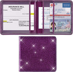 Cacturism Car Registration and Insurance Holder, Vehicle Glove Box Car Organizer Men Women Wallet Accessories Case for Cards, Essential Document, Driver License, Bling Purple
