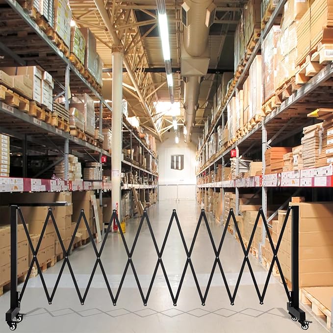11.5FT Expandable Barricade Gate, Expandable Metal Barricade Gate Alloy Fence with Wheels, Retractable Crowd Control, for Industrial or Residential Use (Black, 11.5FT)
