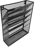 Walfront Hanging Wall File Holder 6 Tier Metal Hanging Wall Mount File Organizer for Home and Office Vertical Folder Rack with 5 Pockets Bottom Slot Grooves Tray Label Slot Easy Setup