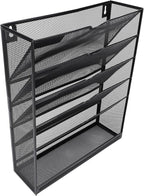 Walfront Hanging Wall File Holder 6 Tier Metal Hanging Wall Mount File Organizer for Home and Office Vertical Folder Rack with 5 Pockets Bottom Slot Grooves Tray Label Slot Easy Setup