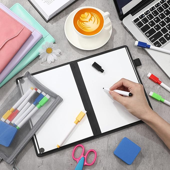 6 Sides Whiteboard Notebook Portable Whiteboard Dry Erase Notebook Portable Dry Erase Board Double Sided Folding Whiteboards White Board for Office Study Meeting(Black,A5: 6"×9”)