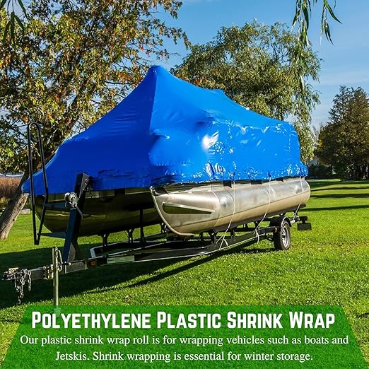 Farm Plastic Supply - Polyethylene Plastic Shrink Wrap - 7 mil – Boat Shrink Film for use with Heat Gun, Industrial Shrink Wrap, Plastic Sheeting for Storage, Boat Shrink Wrap (Blue, 14' x 100')