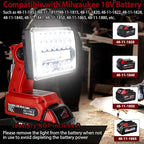 28W 2000LM Cordless LED Work Light for Milwaukee M18 18V Battery Portable Flood Lights for Outdoor Indoor Workshop Job Site, Floodlight & Spotlight Modes/Pivoting Head/USB Port(No Battery)