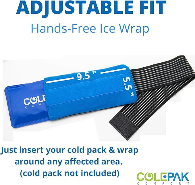 Ice Pack Sleeve - 5.5" x 9.5" Pouch Holder with Wide Elastic Strap (Ice Pack Not Included) Blue