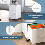 2 Drawer File Cabinet on Wheels, Mobile Filing Cabinets with Lock, Metal Storage Cabinet, Vertical Filing Cabinets for Home Office, Rolling File Cabinet for Under Desk, Amssebly Required,White