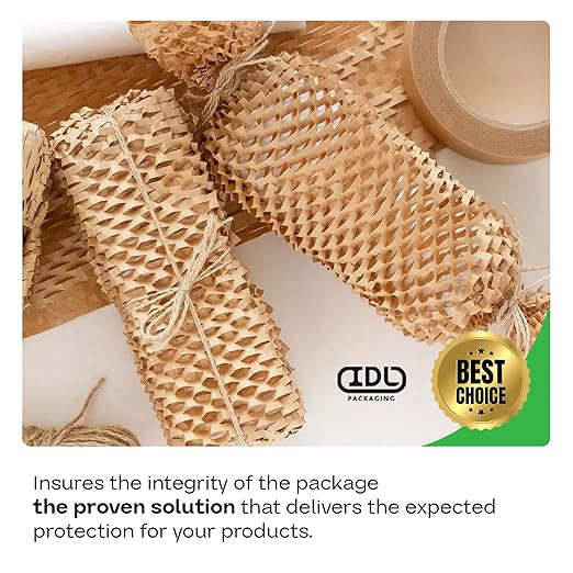 IDL Packaging 15.25" x 300' Refill Roll (Pack of 1) for MP-300W HexcelWrap Honeycomb Packing Paper Station, White - Natural Kraft Paper with Interlocking Slit Design for Shipping and Moving