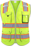 Reflective Safety Vest for Men Women, High Visibility Safety Vest with 8 Pockets Zipper Front, Meets ANSI Standards