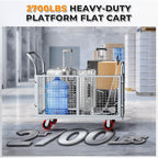 2IN1 Steel Panel Cart Dolly – Heavy Duty Drywall Lumber Truck Cart with 3000 LBS Capacity, 44 x 28 Inch 2.2MM Steel Plate, 6" Swivel Brake Wheels, 1 Front & 3 Side Handrails (X Large with Cage)