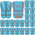 BeautyWill Custom Logo 10/20 Pack Safety Vest Class2 High Visibility Vest with Pockets Breathable Construction Vest Bulk