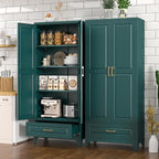 Metal Storage Cabinet,75" Tall Kitchen Pantry Storage Cabinet with Doors and Adjustable Shelves, Green Metal Pantry Cabinets with Drawer, Large Cupboard for Kitchen, Dining Living Room