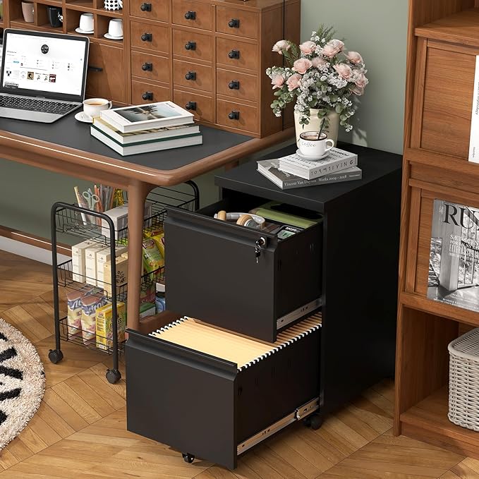 2 Drawer File Cabinet with Lock,29" H Small Filing Cabinet for Under Desk,Metal Filing cabinets for Home Office Organizer Letters/Legal/A4(Assembly Required,Black)