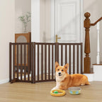 30" Height Tall Freestanding Pet Gate, Solid Wood Folding Safety Fence Wooden Dog Gate with 2 PCs Support Feet Ideal for Stairs, Doorways, Halls, Kitchens, Heavy Duty Gates, 3 Panels, Walnut