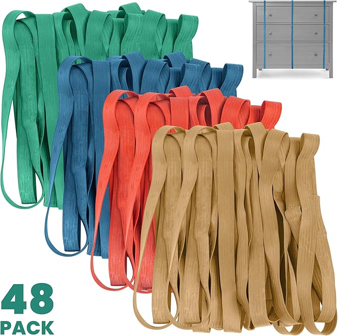 kitchentoolz 48 Pack Mover Bands – Extra Large Rubber Bands for Furniture & Moving Blankets – Heavy-Duty Stretch Bands in 4 Sizes (25", 30", 36", 42")