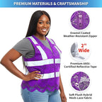 Lace-Mesh Safety Vest for Women & Men - Breathable, High Visibility Vest with Zipper & ANSI Class 2 Reflective Strips