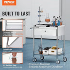 VEVOR Stainless Steel Utility Cart with Wheels - Medical/Dental Lab Cart - 2 Shelves/1 Drawer