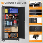 Metal Garage Storage Cabinets with Wheels, Rolling Tool Cabinet with Lock, Locking Garage Caninet on Wheels with Shelves, Steel 2 Door Tall Tool Cabnets for Workshop/Home/Office - (Black 75”H)