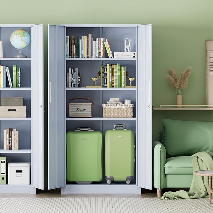 INTERGREAT Metal Storage Cabinet with Lock, 61" H Metal Cabinets Storage with 2 Doors and 4 Adjustable Shelves, Locking Garage Cabinet for Home Office, Kitchen, Bathroom (Cement Grey)