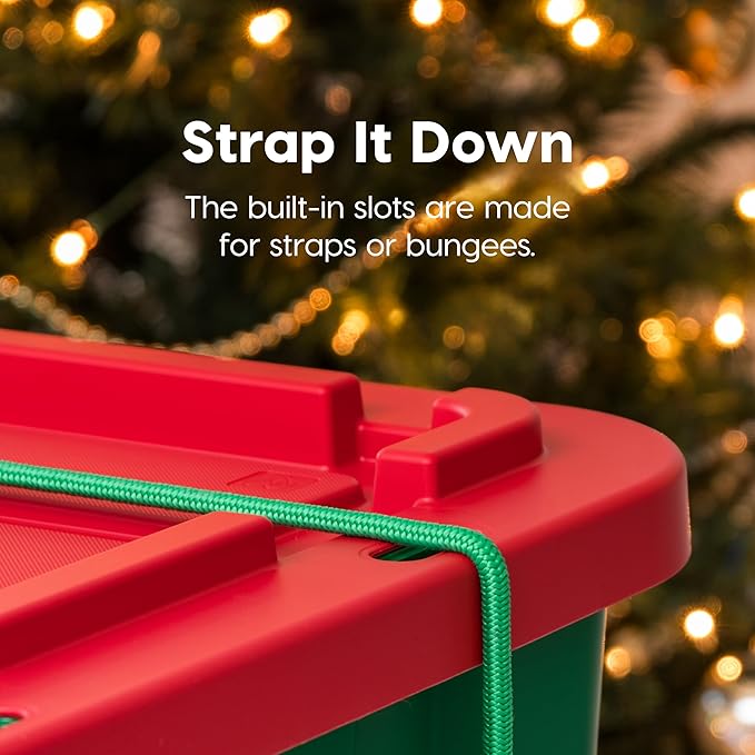 IRIS USA 4-Pack 12 Gallon Storage Bins with Lids |Made in USA| Heavy Duty Plastic Tote Containers for Holiday Organization, Large - Green/Red