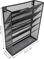 Walfront Hanging Wall File Holder 6 Tier Metal Hanging Wall Mount File Organizer for Home and Office Vertical Folder Rack with 5 Pockets Bottom Slot Grooves Tray Label Slot Easy Setup