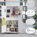 SUXXAN 71" Metal Garage Storage Cabinet with 16 Hooks and Pegboards,1 Drawer Inside Rolling Tool Storage Cabinet with Adjustable Shelves,3 Metal Hanging Rod for Garage,Warehouse(White)