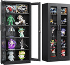 Metal Storage Cabinet with Lock and Glass Doors,Glass Display Cabinet,Black Storage Cabinets,Locking Curio Cabinets with 5 Shelves for Collectibles,Home,Office,Living Room