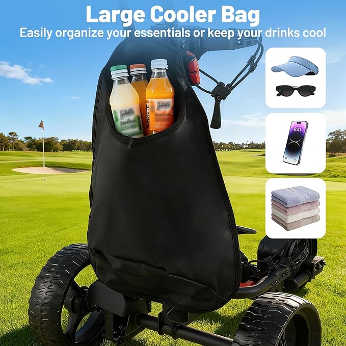Tangkula Electric Golf Push Cart, Foldable 3 Wheels Golf Cart with Adjustable Handle & 9 Speed Settings, 18 Hole Battery, Umbrella Holder, Drink Holder, Scorecard Holder, Cooler Bag & USB Port, Black