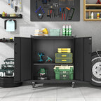 Metal Storage Cabinet with Wheels, Lockable Garage Storage Cabinet with Doors and Shelves, Rolling Tool Cabinet, Assembly Required, Black