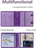 Mymazn Car Registration and Insurance Card Holder, PU Leather Insurance and Registration Holder with Magnetic Closure, Car Document Holder For Driver's License & Essential Documents, Purple