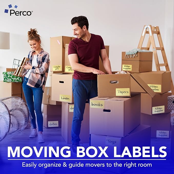 Perco Metallic Gold 3x5 Inch Perforated Sticker Labels — 500 Stickers Per Roll — with Permanent Adhesive for Product Labeling, Gift Boxes, Event Signage, Decorative Packaging & More — Made in USA