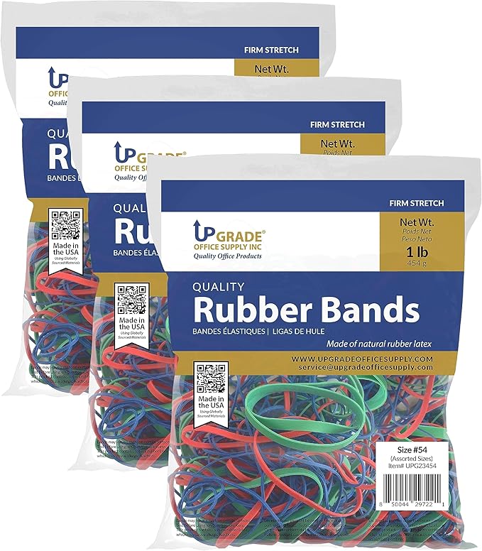 Upgrade Rubber Bands, Assorted Sizes & Colors, 1 lb 3-Pack, USA