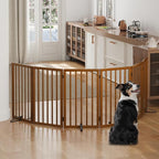 Dog Gates for Doorways, Tall Dog Gate Indoor, Foldable Pet Gates for Doorways Bedroom, Freestanding Puppy Gate with Metal Support Feet, Room Divider,6 Panels (Walnut)