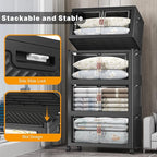 Extra Large Stackable Storage Bins with Lids & Wheels & Door, 640QT-160QT/40GAL*4Pack Foldable Collapsible Closet Organizers, Plastic containers drawers for bedroom Dorm