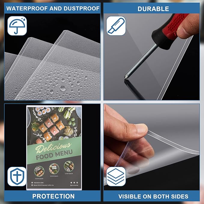 Henoyso 25 Pcs 11" x 17" Rigid Print Protectors, Heavy Duty Hard Plastic Sheet Page Protectors Crystal Menu Holder Clear Poster Sleeve Top Loading Frame for Magazine Photo Paper Poster Prints
