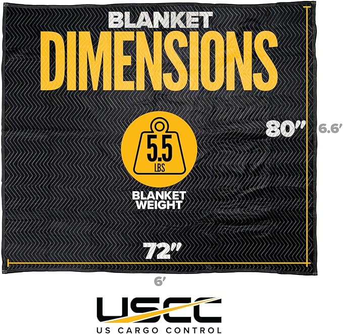 US Cargo Control Moving Blankets 72"x80" MBDELUXE65 Econo Deluxe, (65 lb/doz Weight), Professional Quilted Large Moving Blankets, Furniture Packing Pads for Shipping, Cargo Blanket, Black