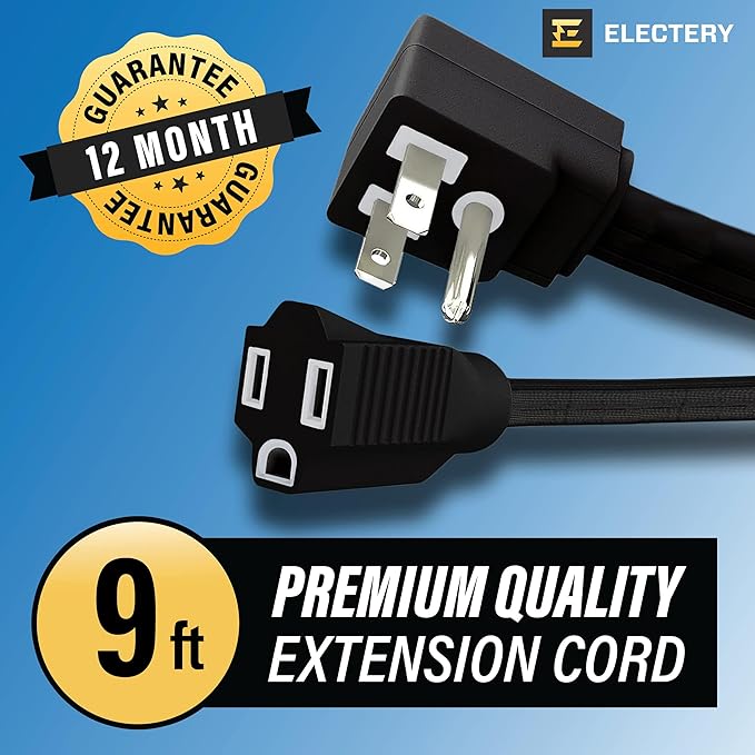 9 ft Heavy Duty Appliance Extension Cord, 14 AWG, 15A 125V 1875W, 3 Prong Flat Plug, ETL Listed, Short Power Extension Cable for Air Conditioner, Refrigerator, Microwave, Indoor Use, Black