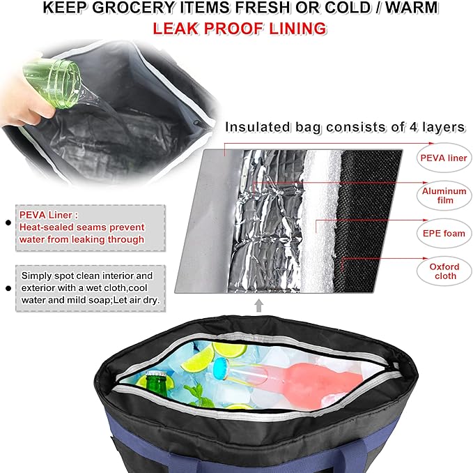 BeeGreen Cooler Bag Soft Leakproof Insulated Tote with Zipper for Beach Travel Grocery
