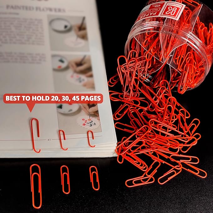 450 Red Color Paper Clips Assorted Sizes Small, Medium and Large Paper Clips for Paperwork Ideal for Home, School and Office Use (Assorted, Red)
