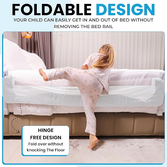 TotCraft FlexGuard Adjustable Length & Height Bed Rail for Toddlers – Fits Twin, Full, Queen & King Beds – 35.5″ or 59″ Two Fixed Lengths – 14 Height Levels – ASTM Certified Kids Safety Guard (White)
