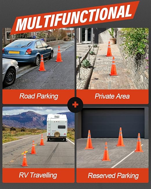 RoadHero 18 Inch 1 Pack Collapsible Traffic Safety Cones, Multi Purpose Pop-up Cones with Reflective Collar for Road Safety, Orange Cones for Driving Training, Parking Lots