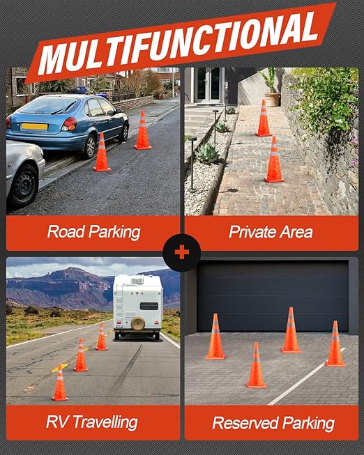 RoadHero 28 Inch 1 Pack Collapsible Traffic Safety Cones, Multi Purpose Pop-up Cones with Reflective Collar for Road Safety, Orange Cones for Driving Training, Parking Lots